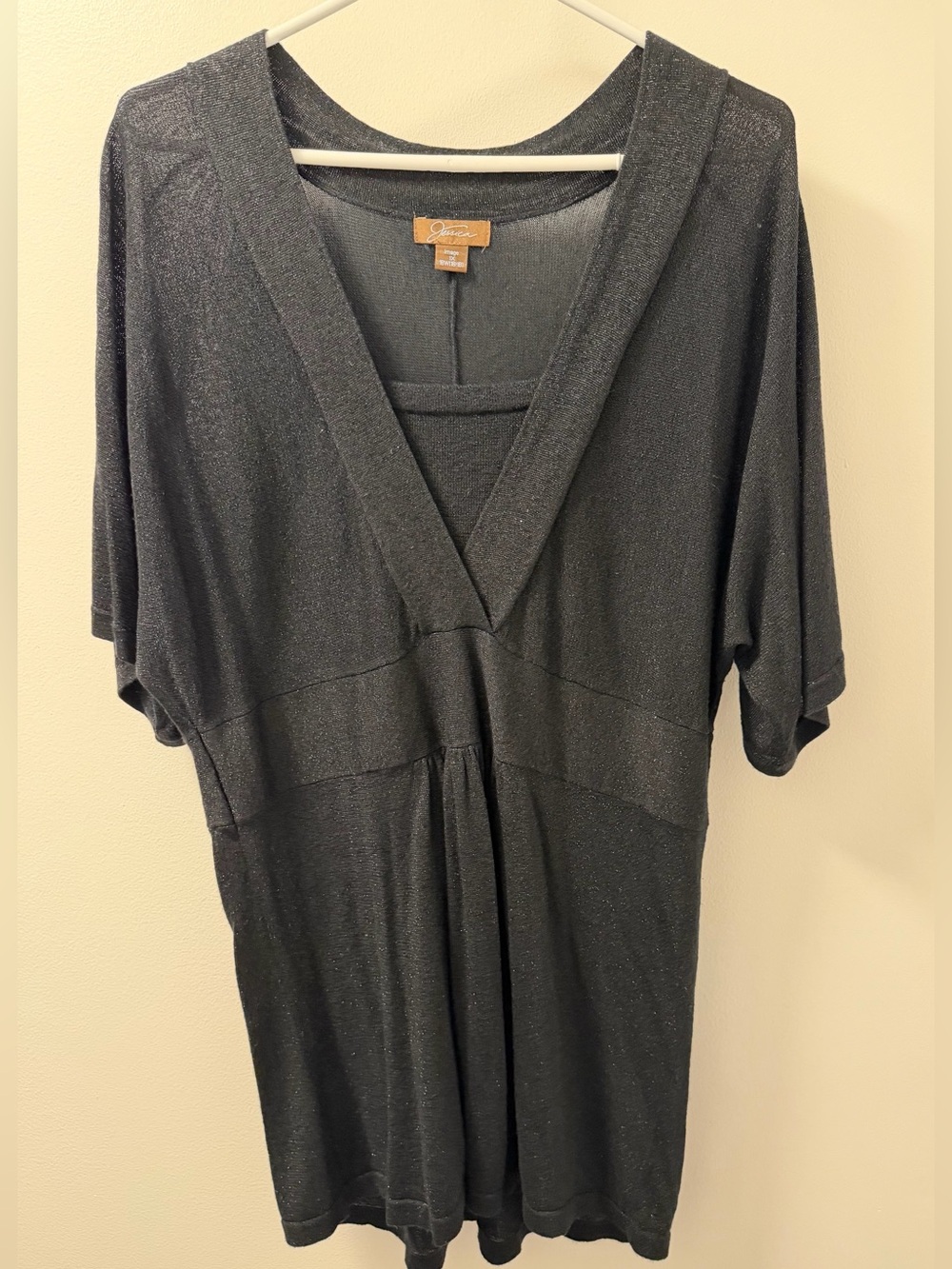 Jessica Black Metallic Shimmer Layered Illusion V-Neck Tunic Top size 1X